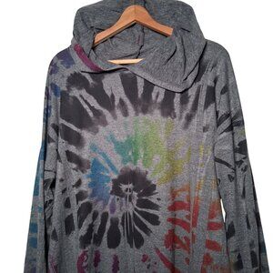 Blumin Apparel Shirt Plus Size 1X Tie Dye Print Hooded Athleisure Gray Hooded
